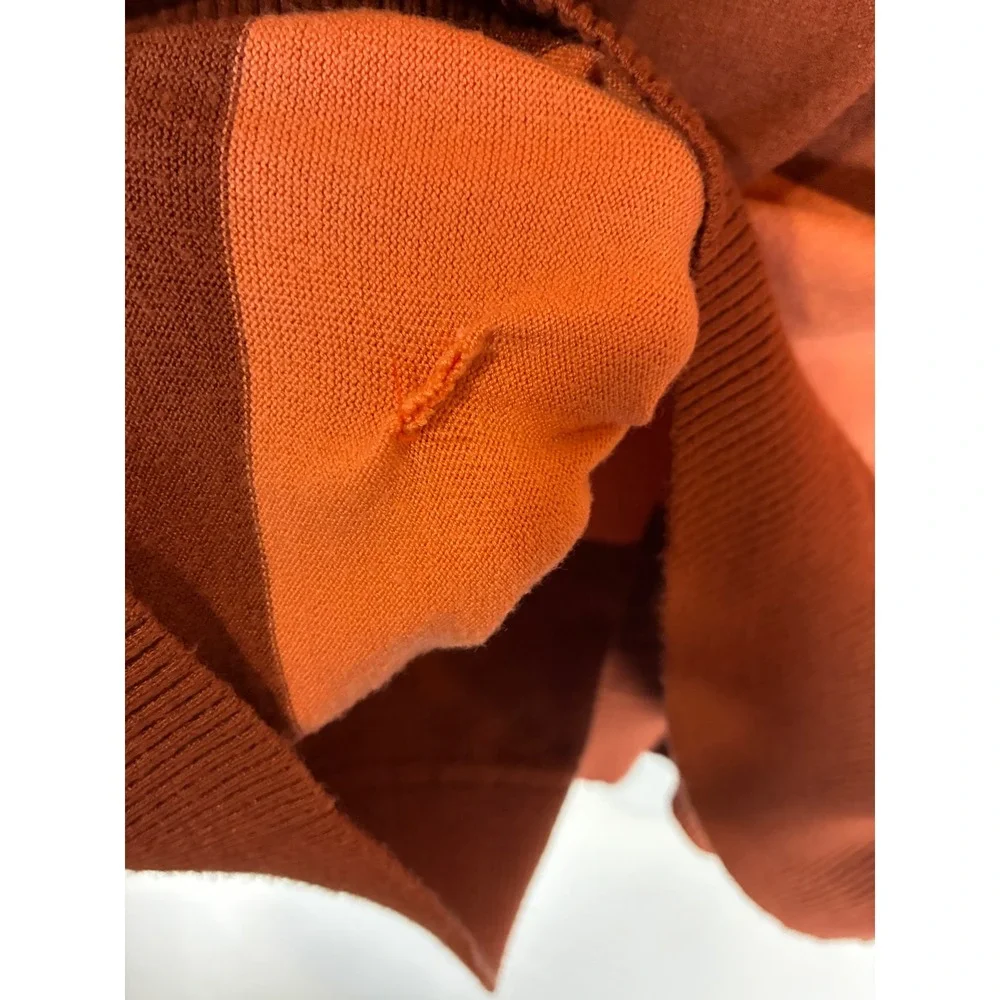 Loft Medium Coral Brown Colorblock Sweater Retro 70s Striped Fall Cozy Pullover